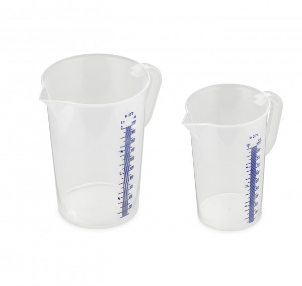 Measuring jug with closed handle, blue measuring scale